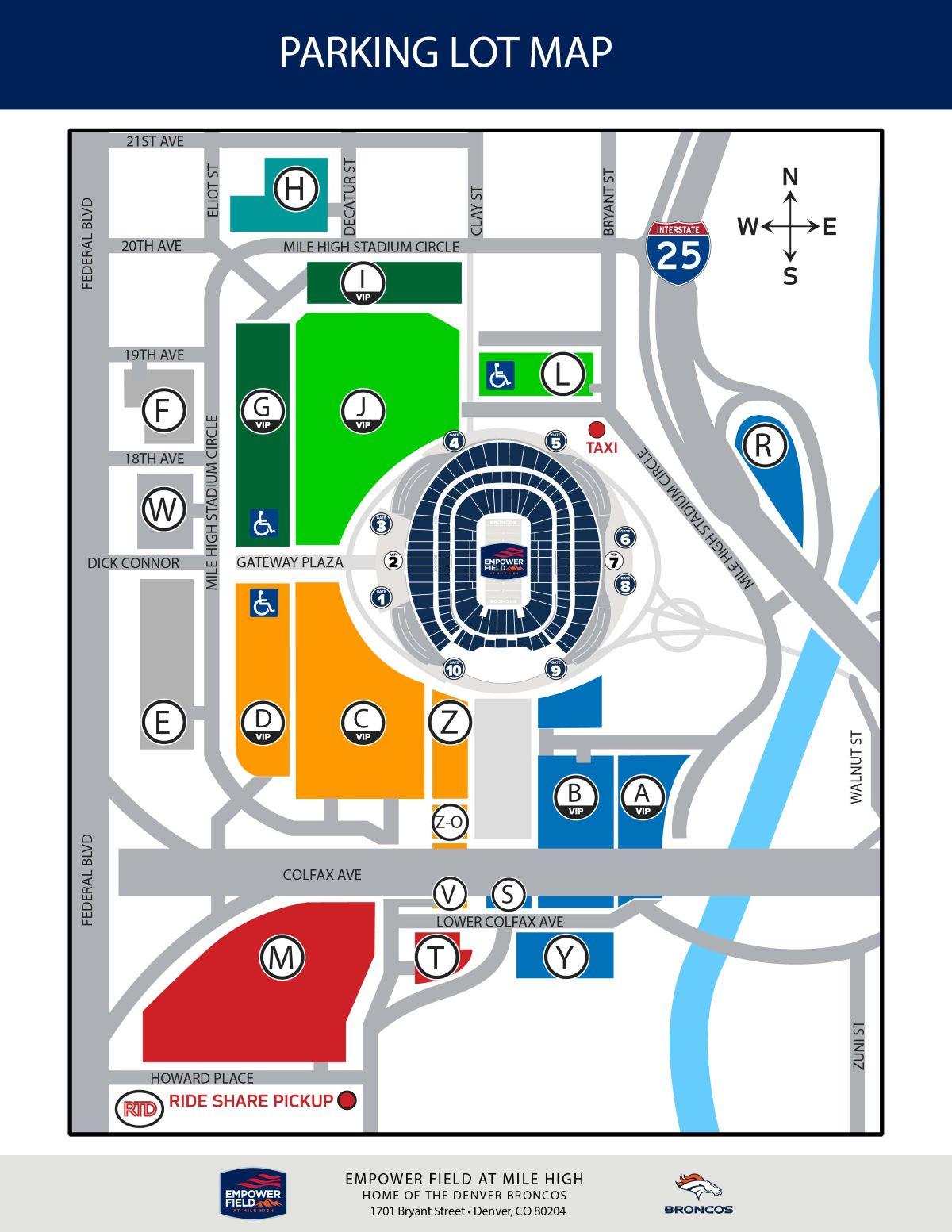 Empower Field at Mile High Stadium Parking Lot with labels