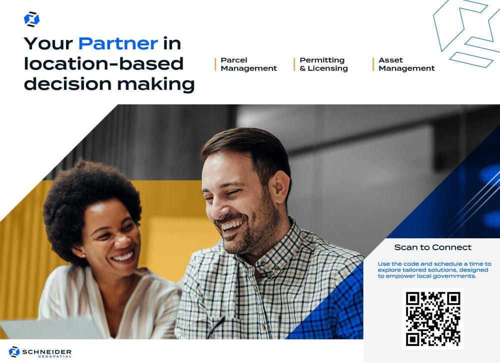 Schneider Geospatial is your partner in location-based decision making in parcel management, permitting and licensing, and asset management. Scan QR code to connect.